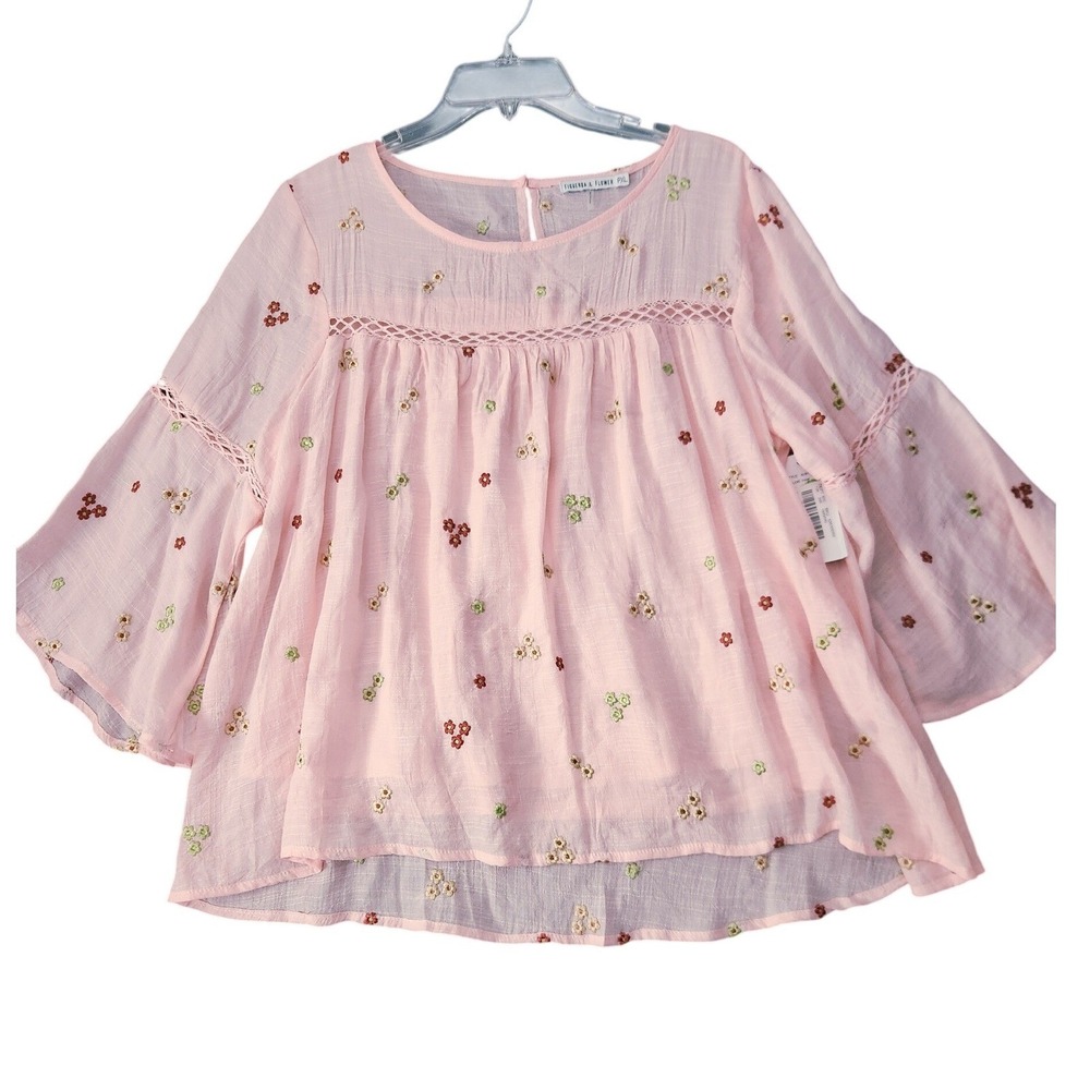 Figueroa & Flower Pink Floral Embroidered Feminine Soft Boho Blouse PXL NWT